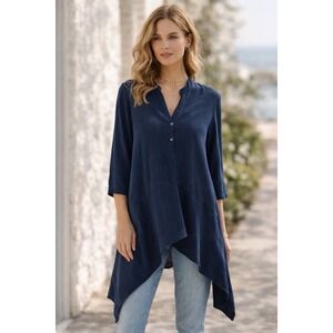 XCVI Womens Tunic Top Asymmetrical Hem Coastal Beachy Artsy Boho Lagenlook